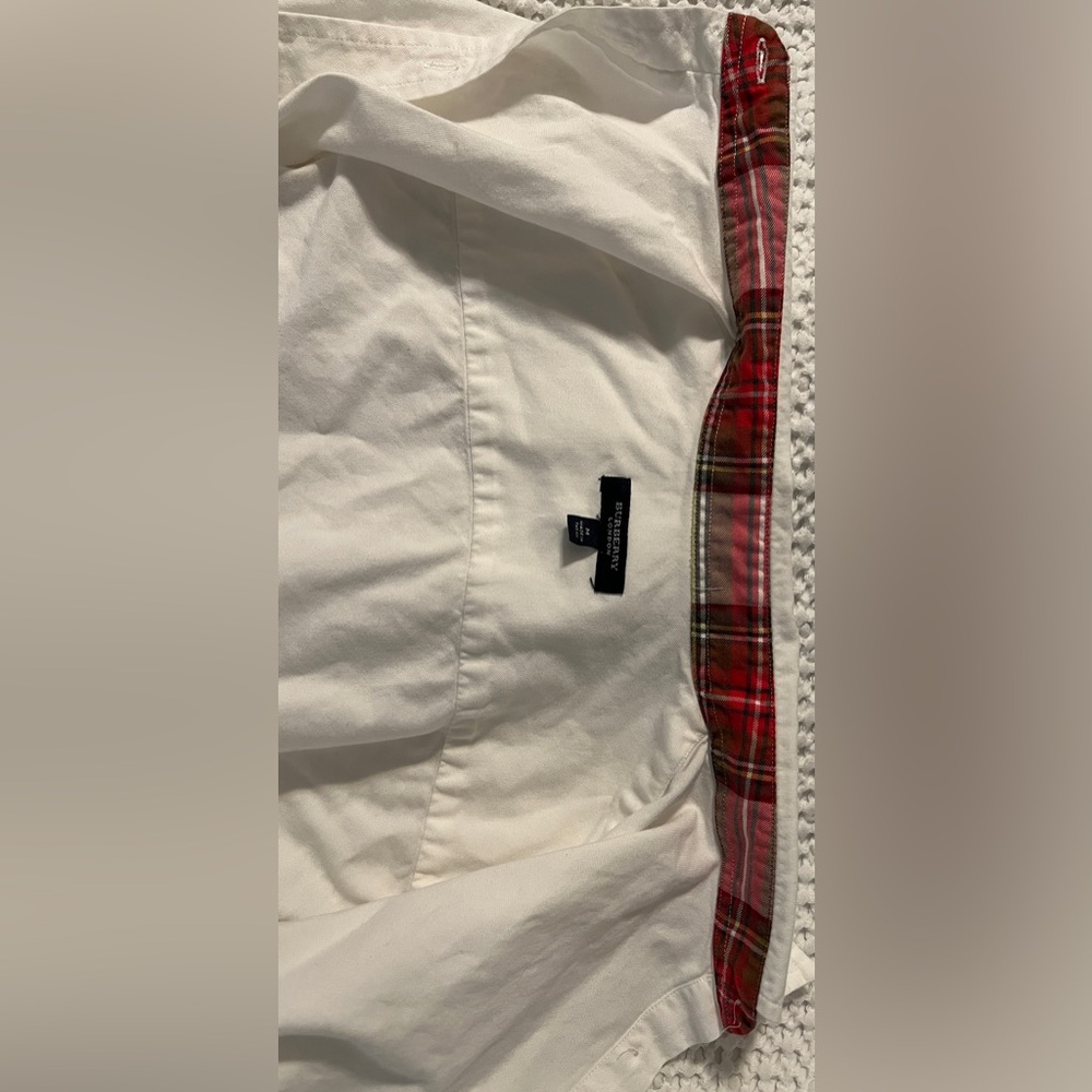 Burberry White Shirt with Red Tartan Trim